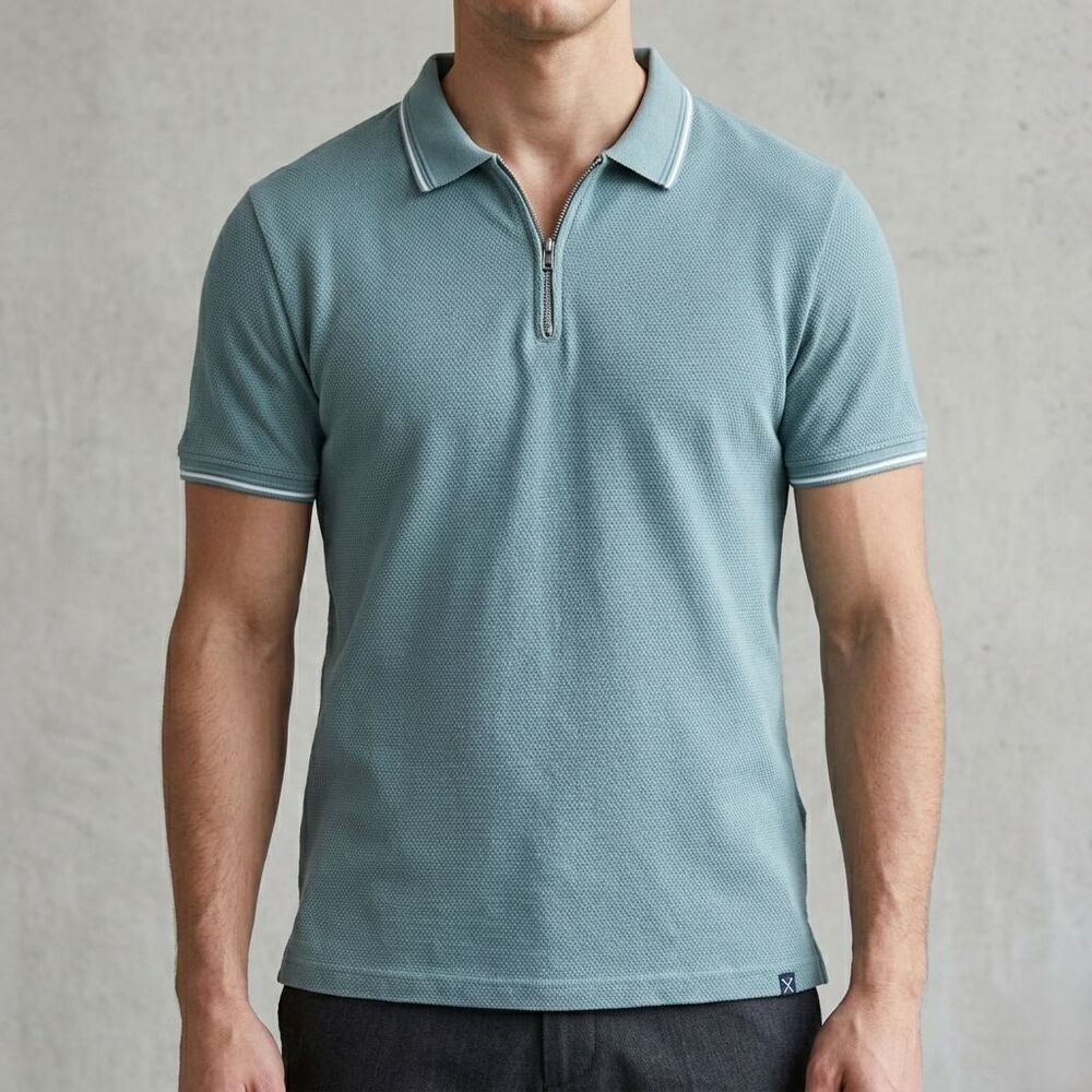 MBX Premium Goods Mens Large Polo Shirt Zip Up Preppy